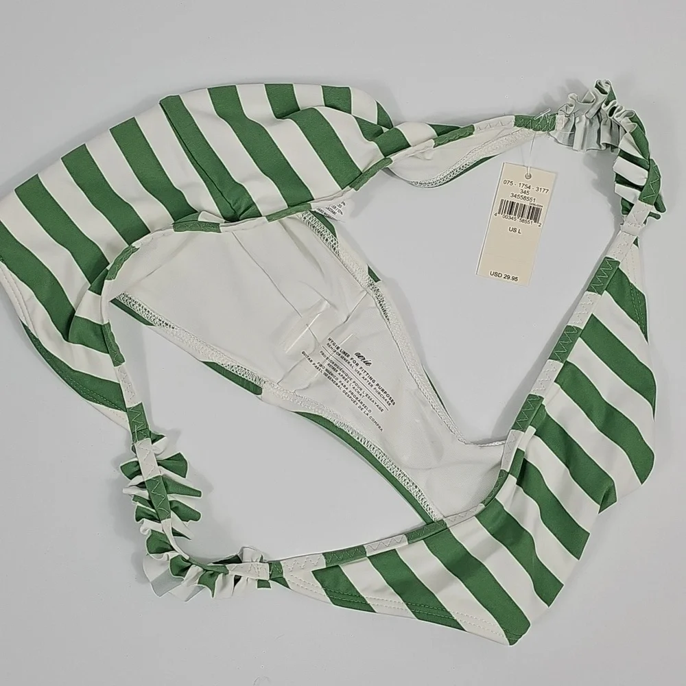 NWT Aerie Green White Stripe Cheekiest Bikini Bottom Large Beachwear Vacation